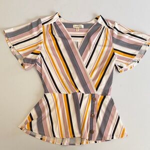 Faith and Joy Multicolor Striped Wrap Blouse Size S